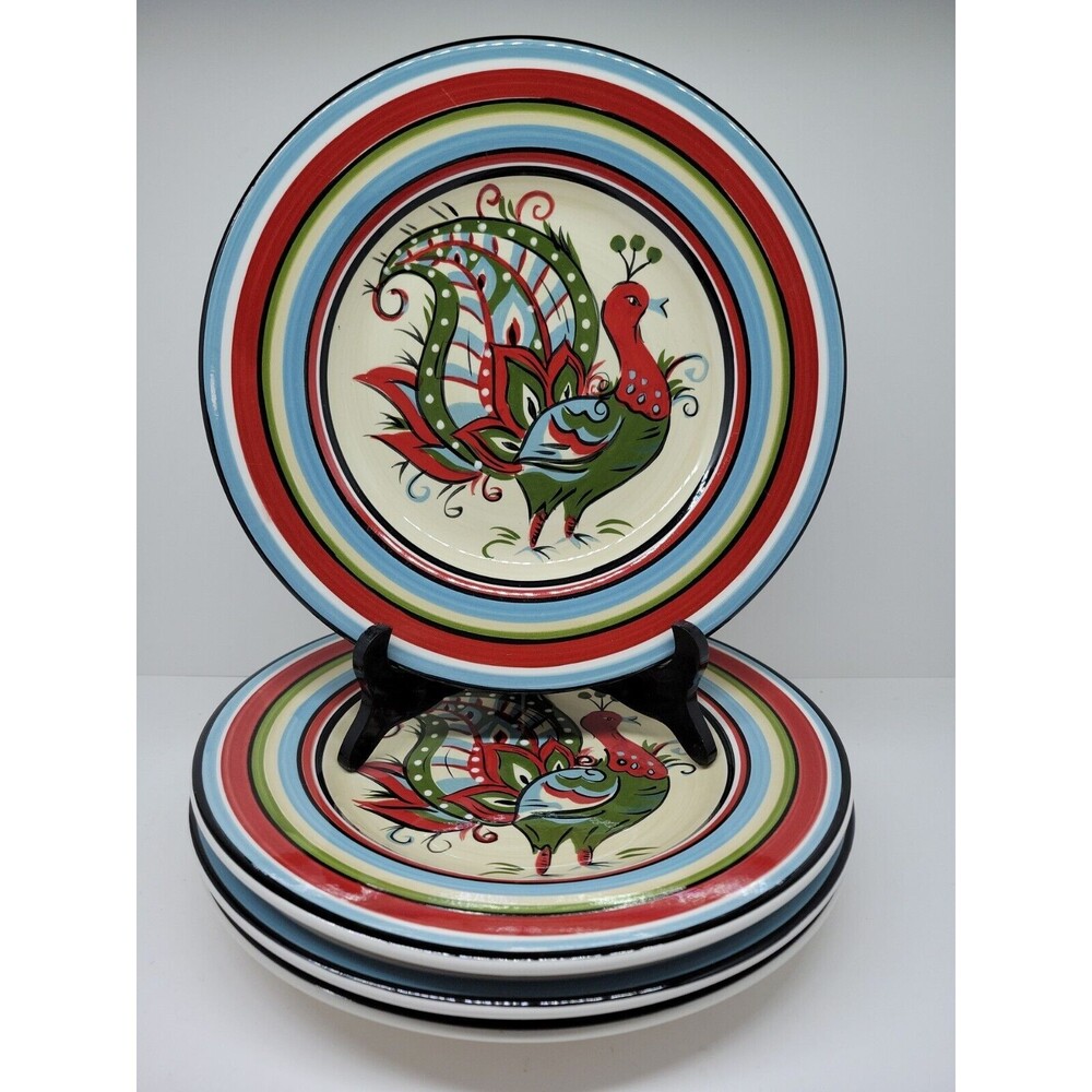 Tabletops Unlimited Boulevard Peacock Set Of 4 Vintage 11" Dinner Plates EXC